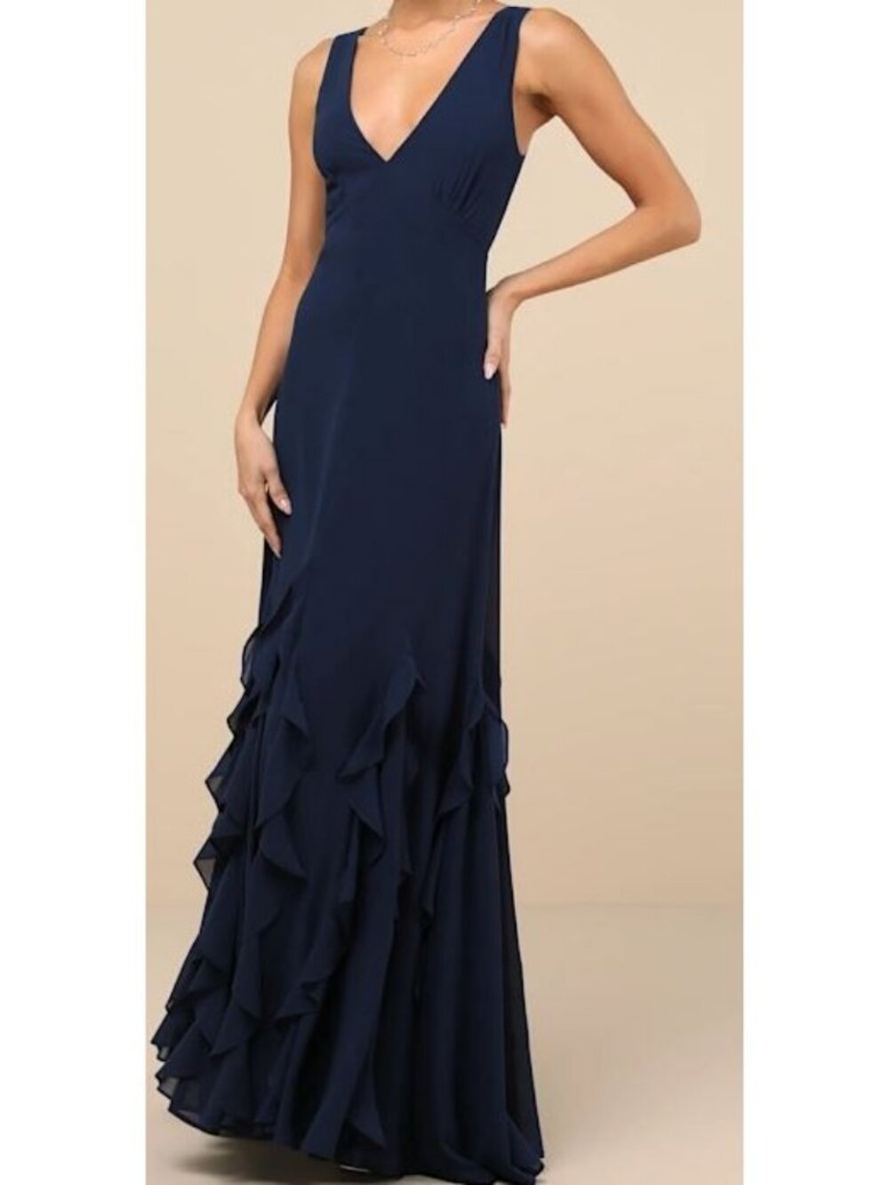 Lulus Alorna Dark Navy Sleeveless Ruffled Maxi Dress Size Medium NWOT
